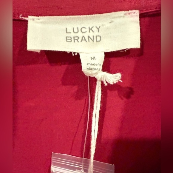 Lucky Brand Satin Feel Long Sleeve Dress Tie Waist Midi Red Burgundy Size Medium - Picture 6 of 7